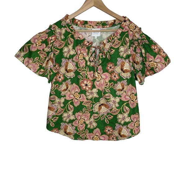 Misa Los Angeles Womens Suparna Floral Printed Top Small Green Floral Tie Front - Picture 1 of 11